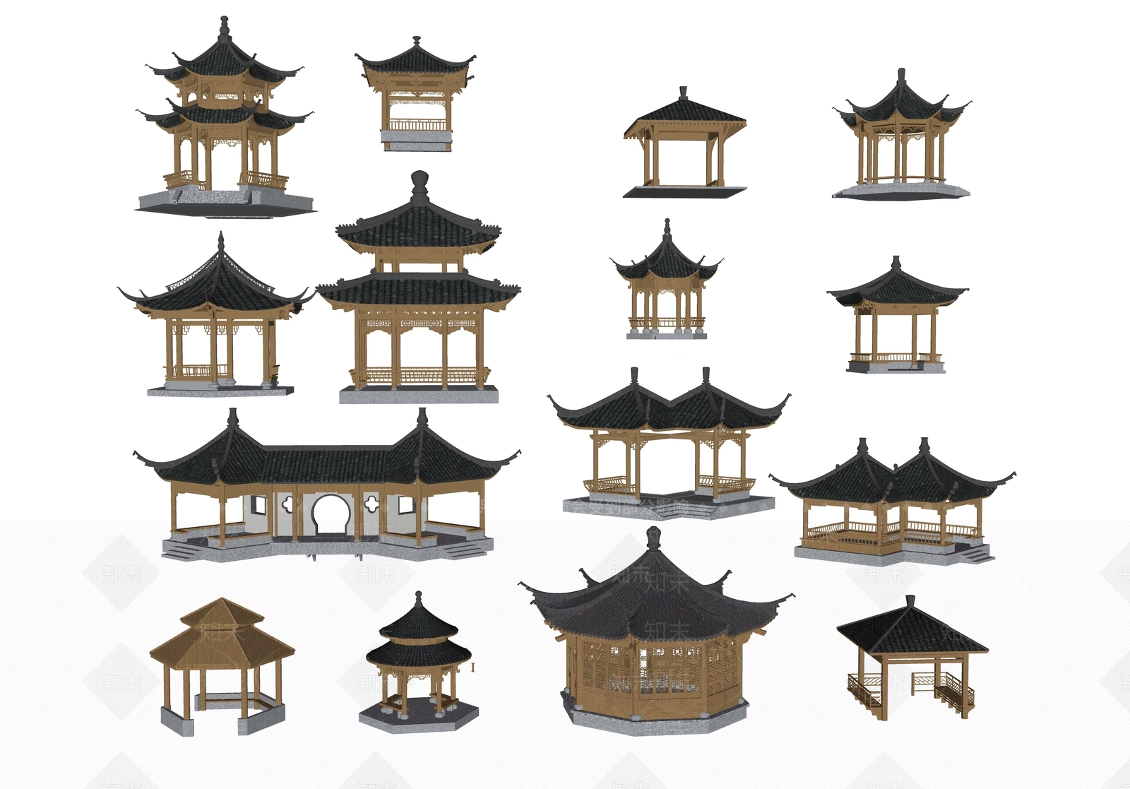 中式古建亭子SU模型下载【ID:1152799648】