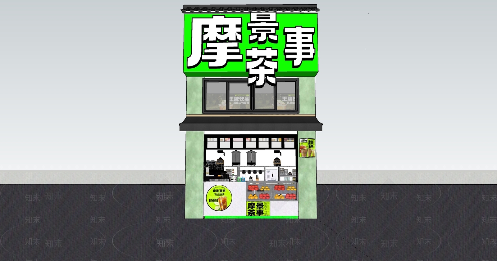 新中式风格饮品店门头SU模型下载【ID:1152800646】