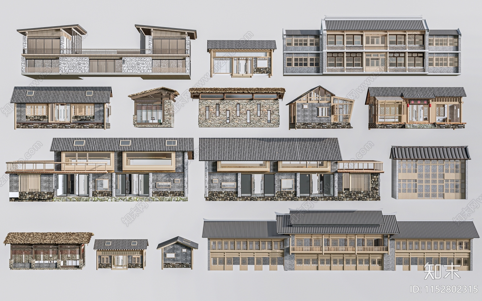 新中式民宿建筑3D模型下载【ID:1152802315】