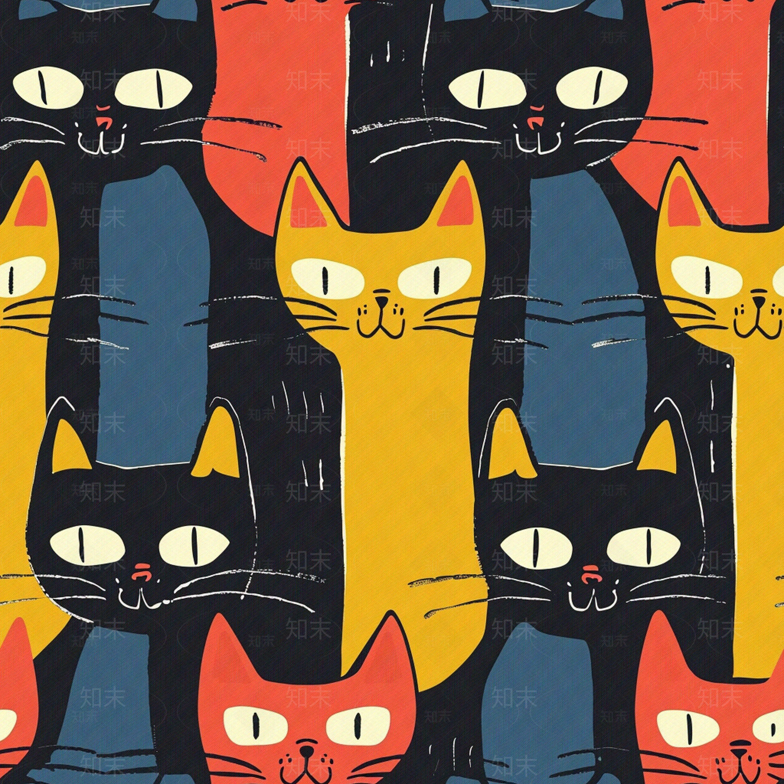 无缝彩色猫咪壁纸贴图下载【ID:1152802629】