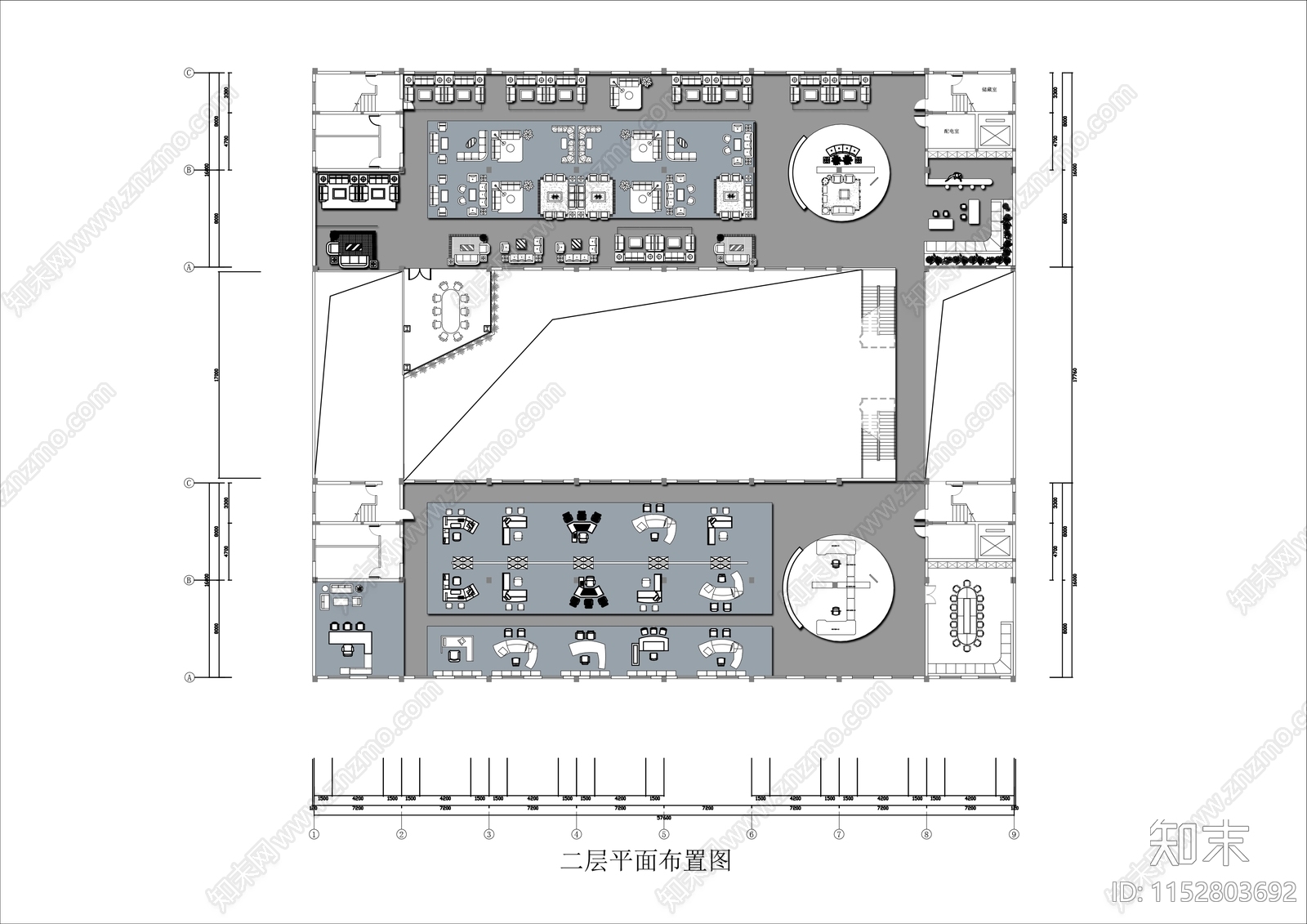 3000㎡两层家具展厅平面布置图施工图下载【ID:1152803692】