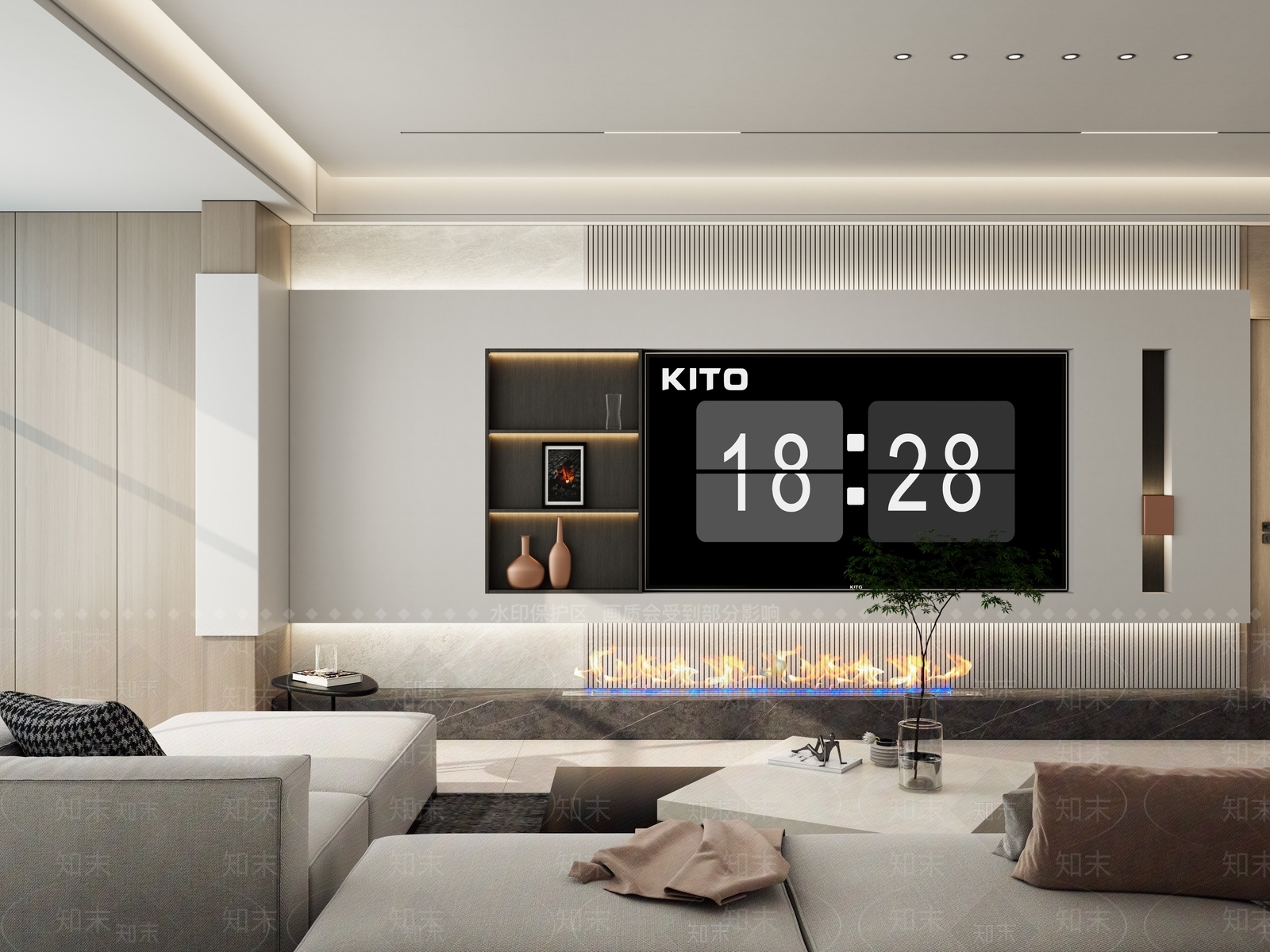 现代奶油风岩板造型客厅3D模型下载【ID:1152806363】