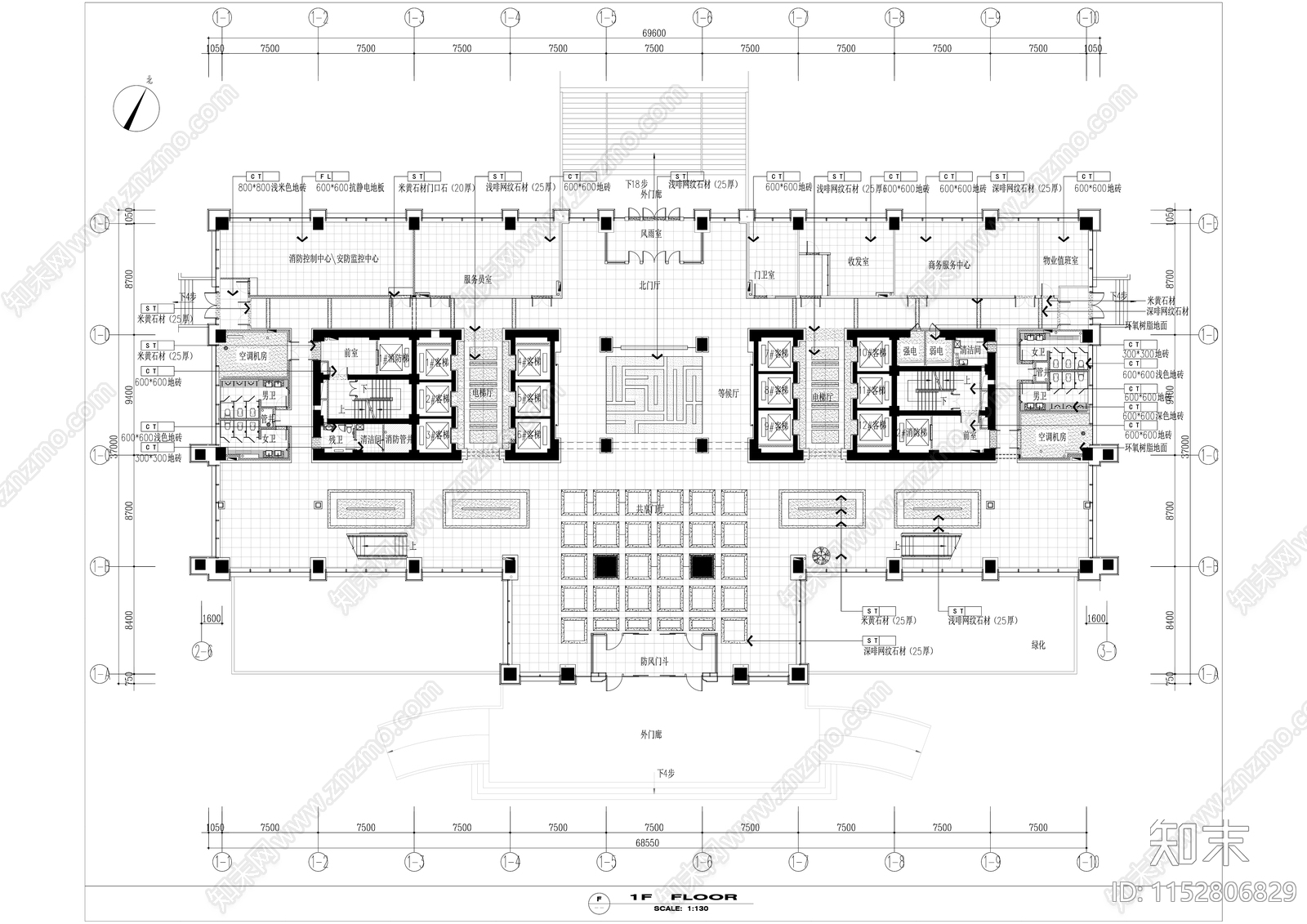 现代商务办公楼室内cad施工图下载【ID:1152806829】