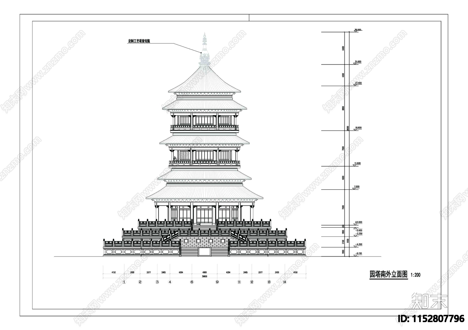 寺庙建筑cad施工图下载【ID:1152807796】