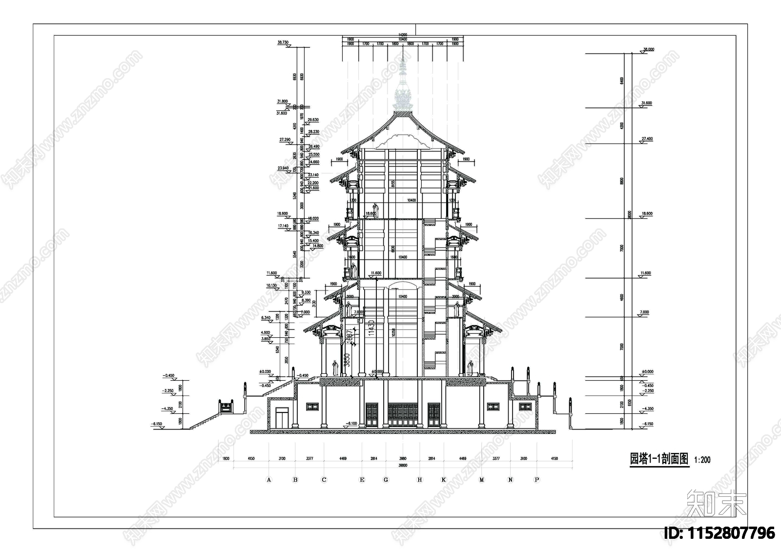 寺庙建筑cad施工图下载【ID:1152807796】