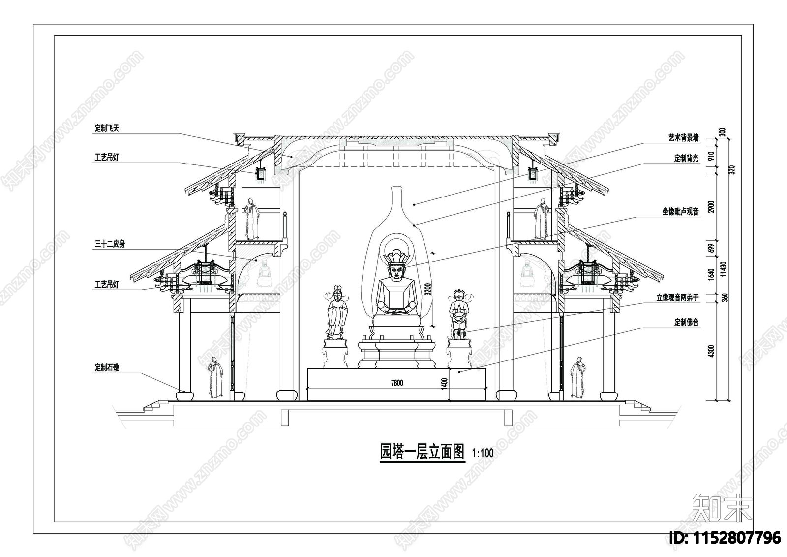 寺庙建筑cad施工图下载【ID:1152807796】