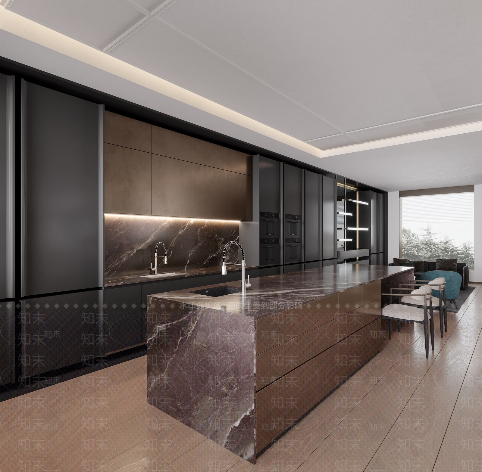 现代别墅开放式厨房橱柜中岛台3D模型下载【ID:1152813097】