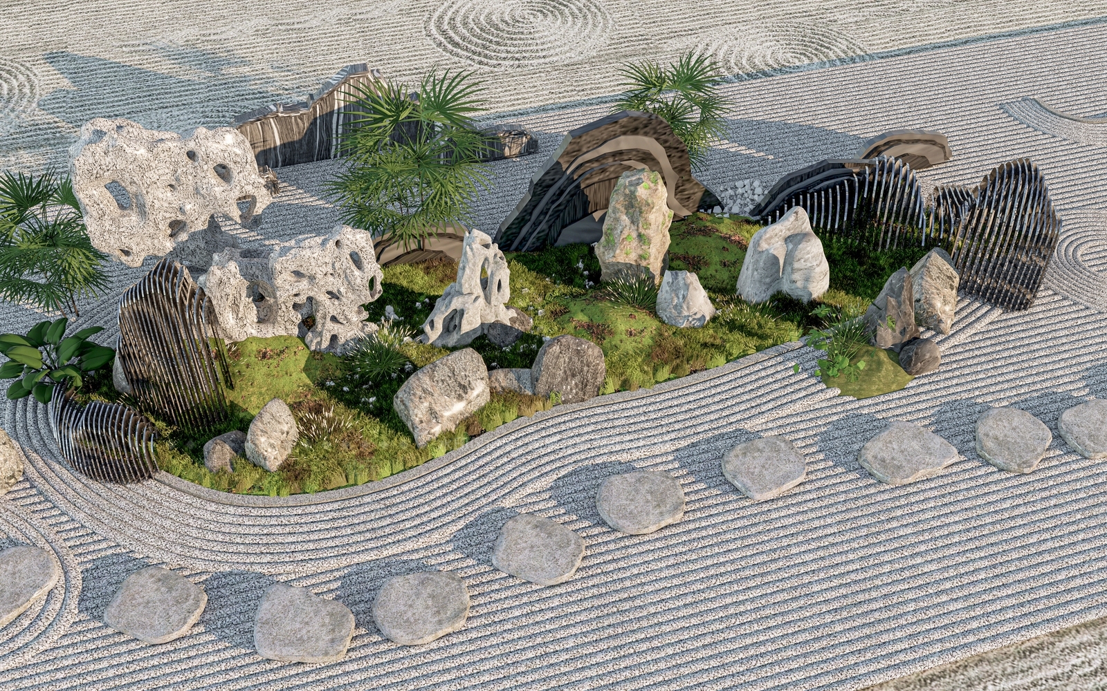 现代假山景观造景3D模型下载【ID:1152823776】