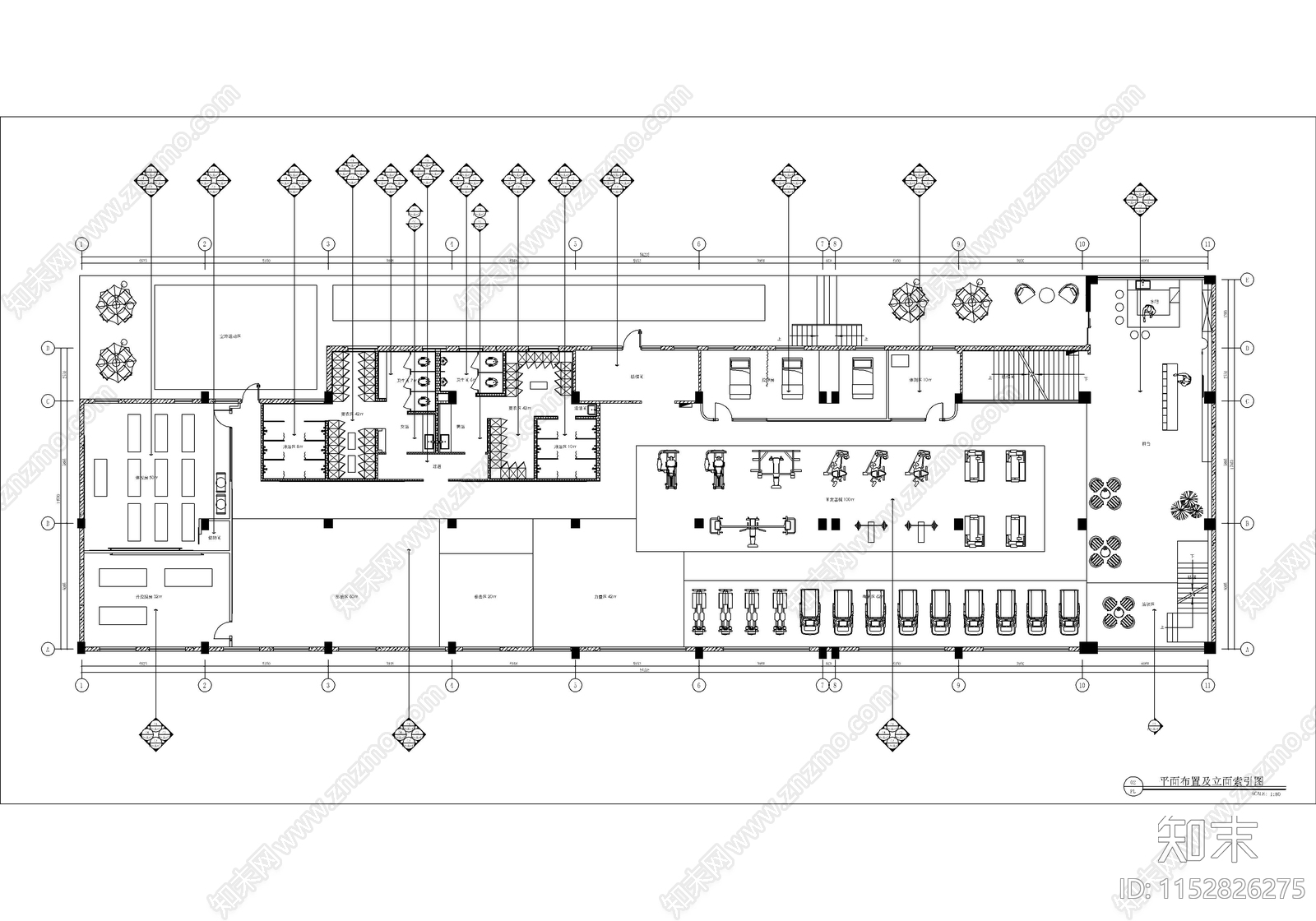 现代简约商业中心健身房中心效果图cad施工图下载【ID:1152826275】