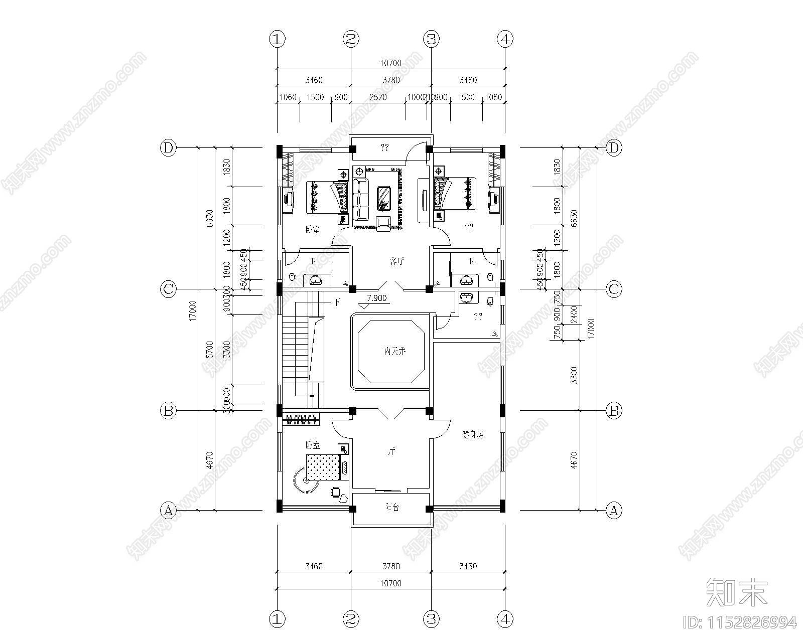 中式徽派建筑设计施工图下载【ID:1152826994】