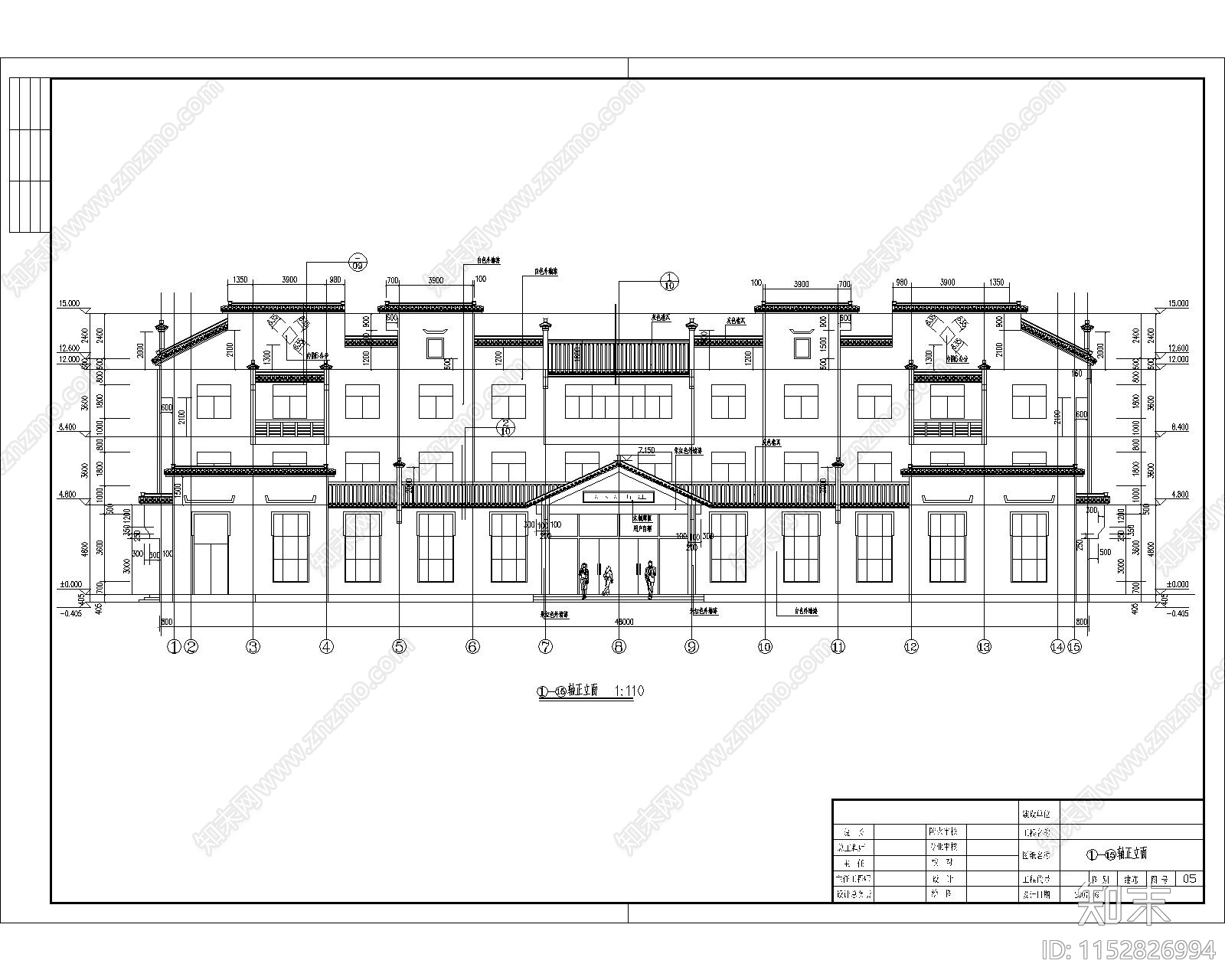 中式徽派建筑设计施工图下载【ID:1152826994】