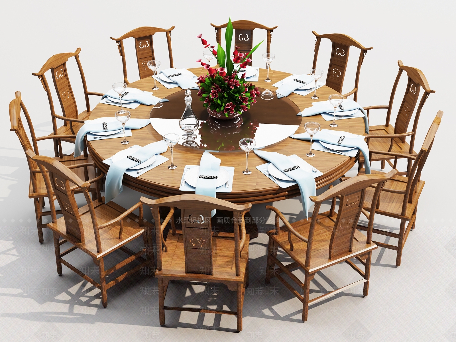 中式包房餐桌椅组合3D模型下载【ID:1152831900】