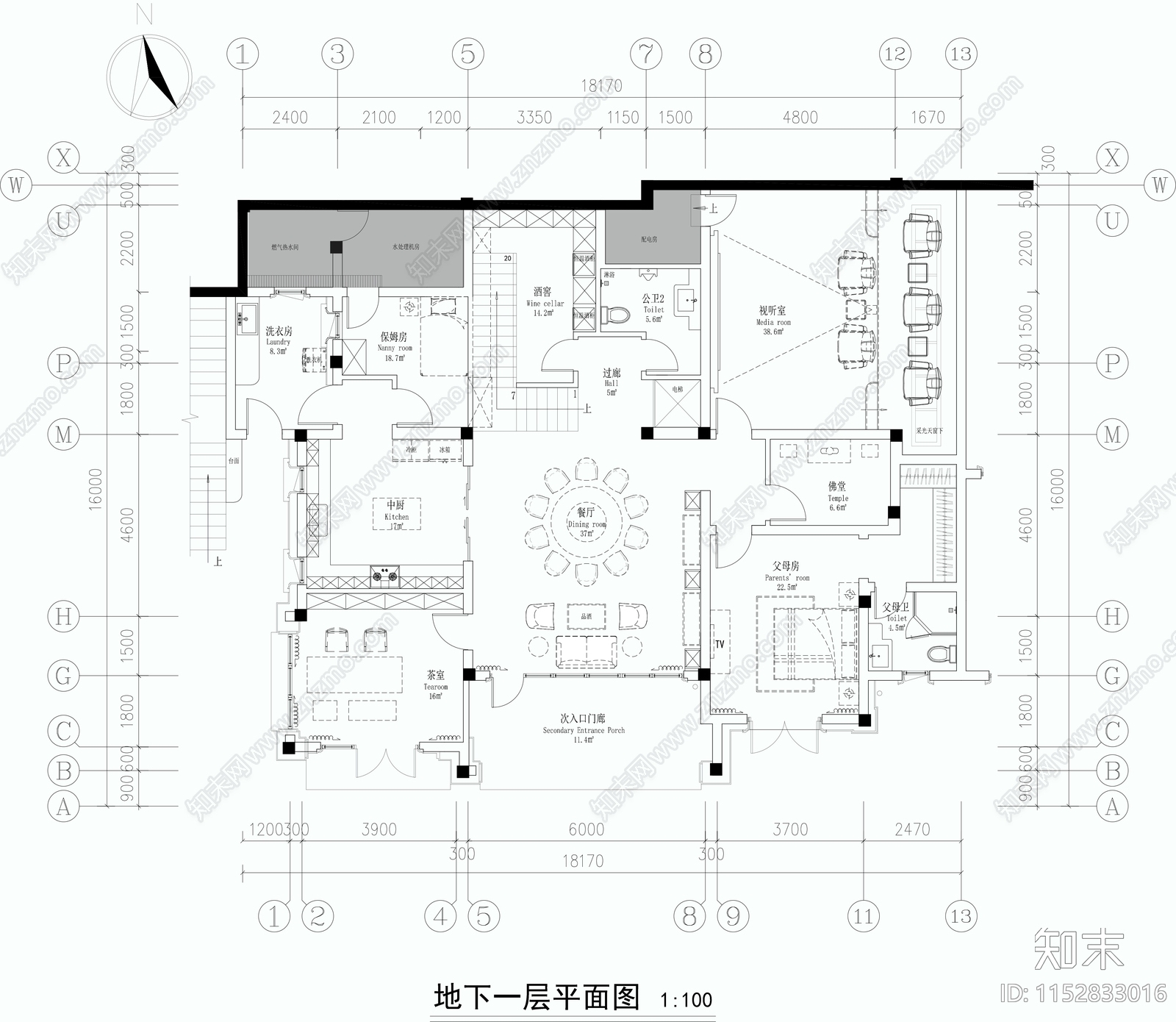 新中式600平别墅cad施工图下载【ID:1152833016】