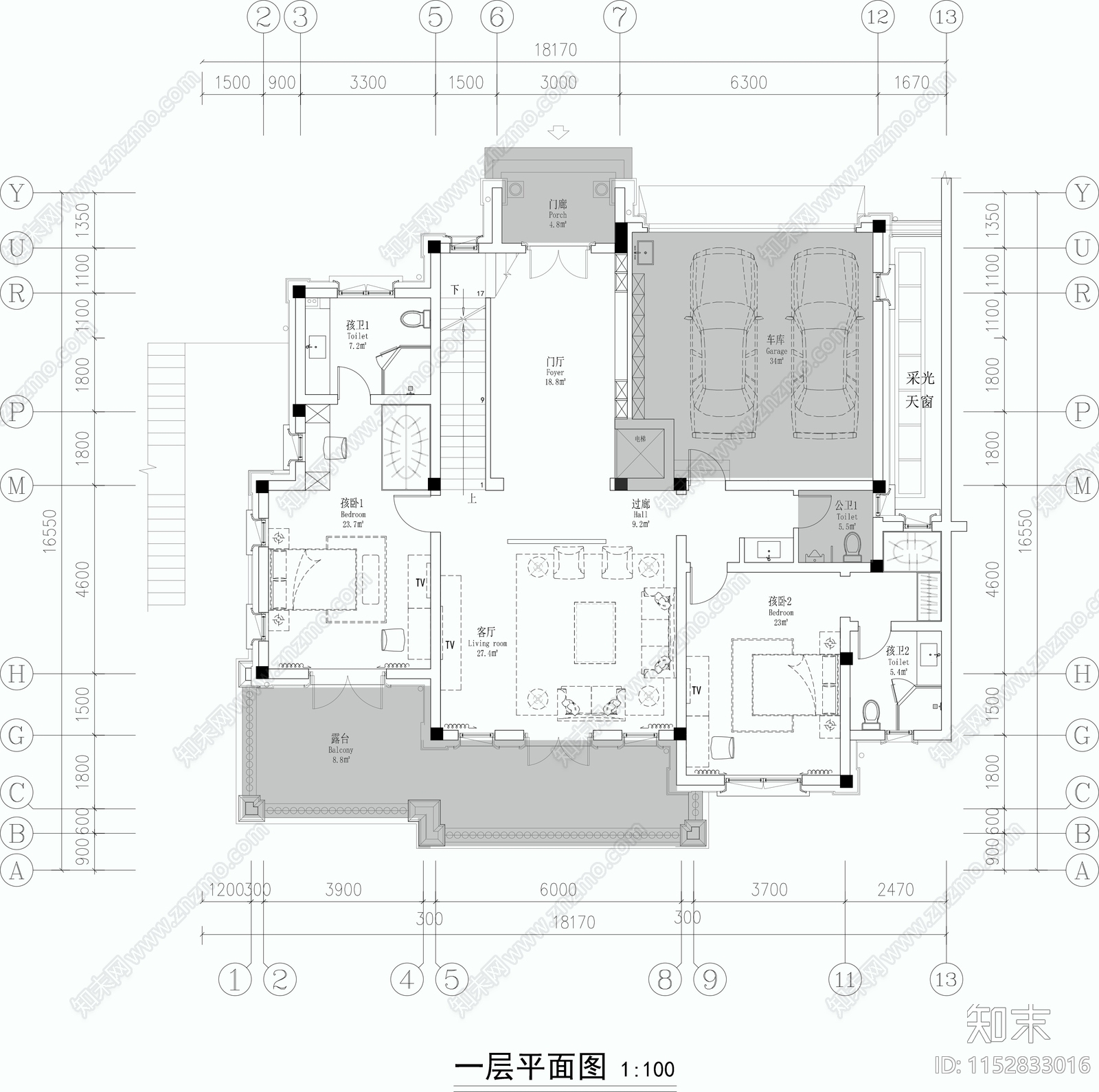 新中式600平别墅cad施工图下载【ID:1152833016】