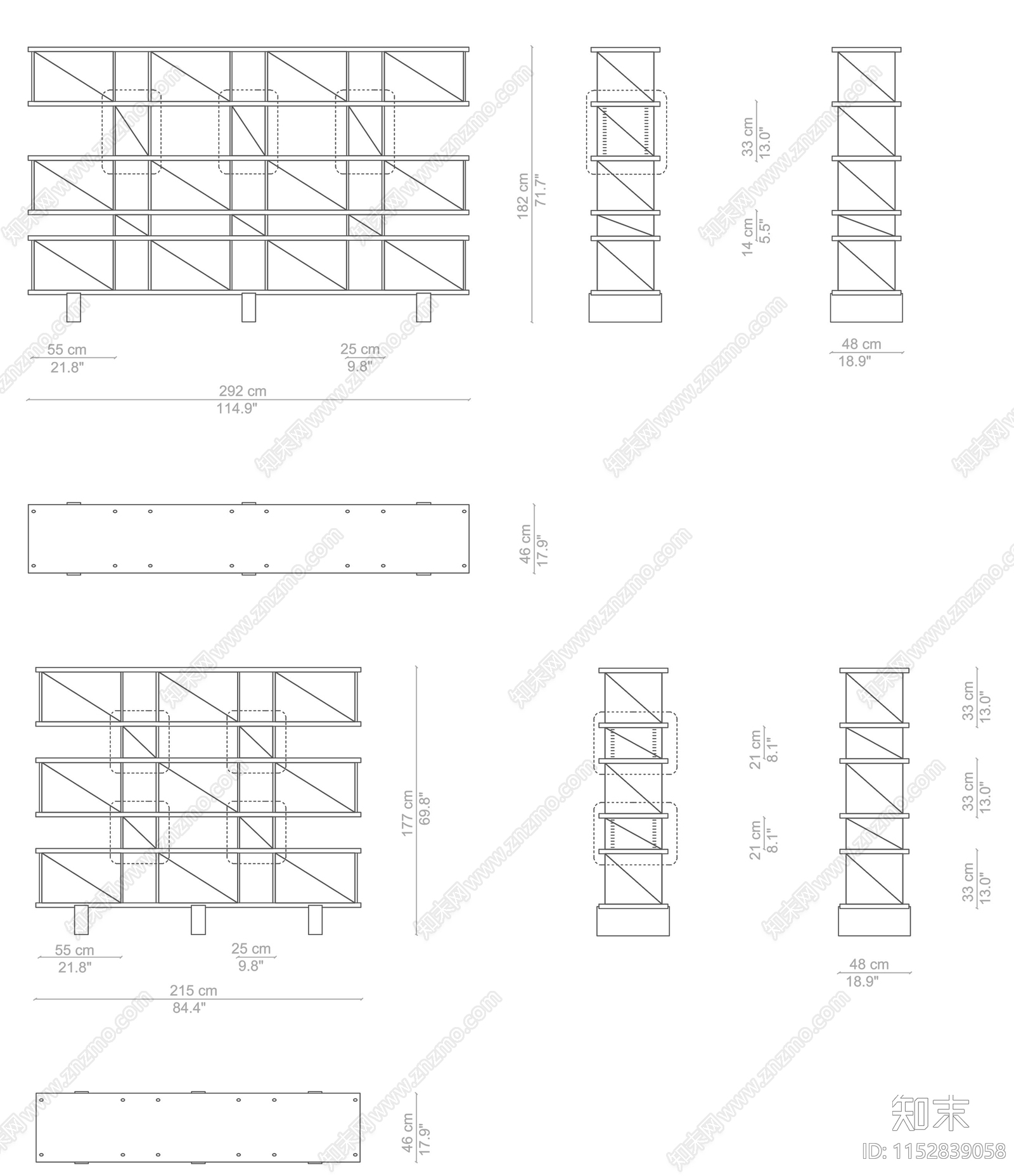 国外书架置物架储物架cad施工图下载【ID:1152839058】