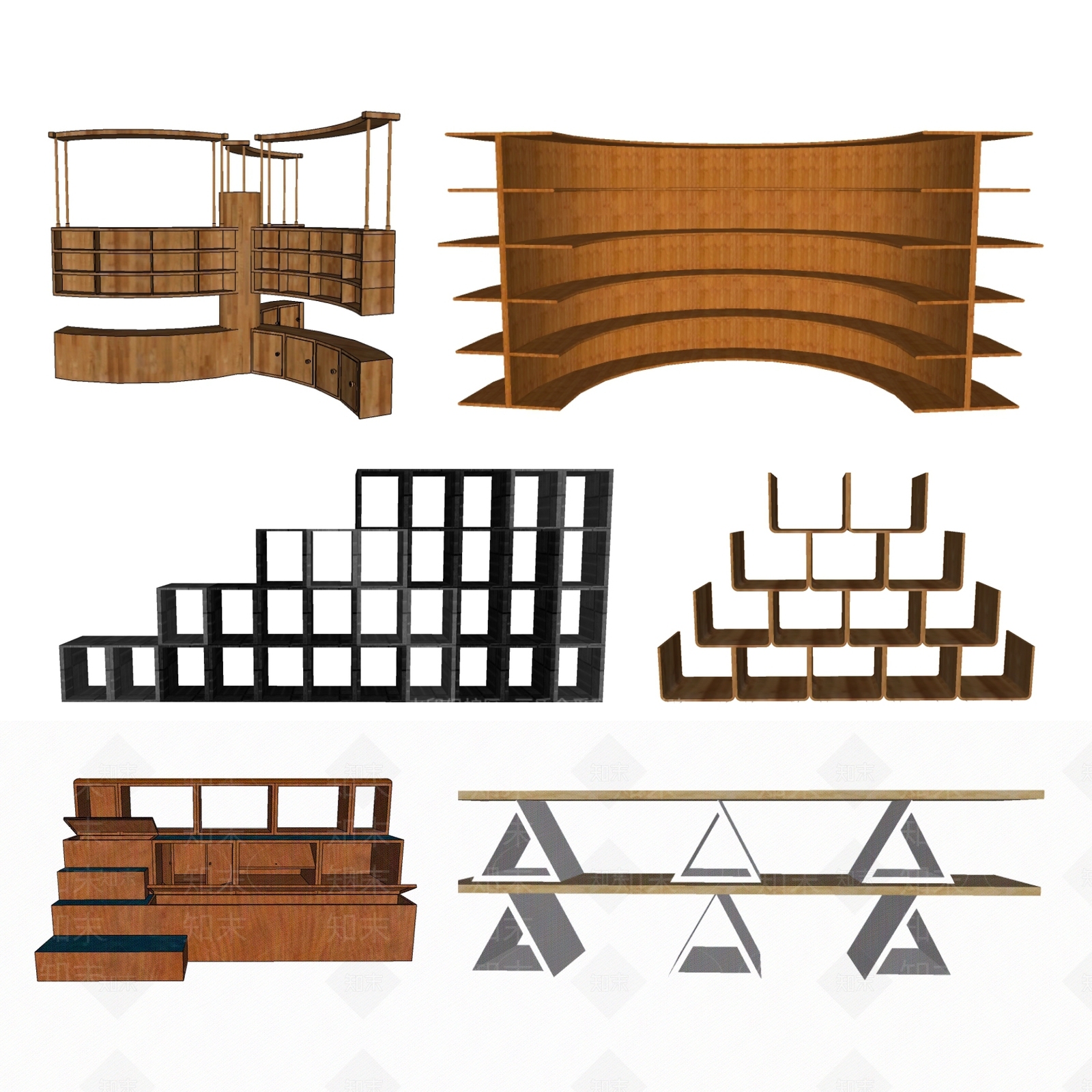现代图书馆书架SU模型下载【ID:1152839207】