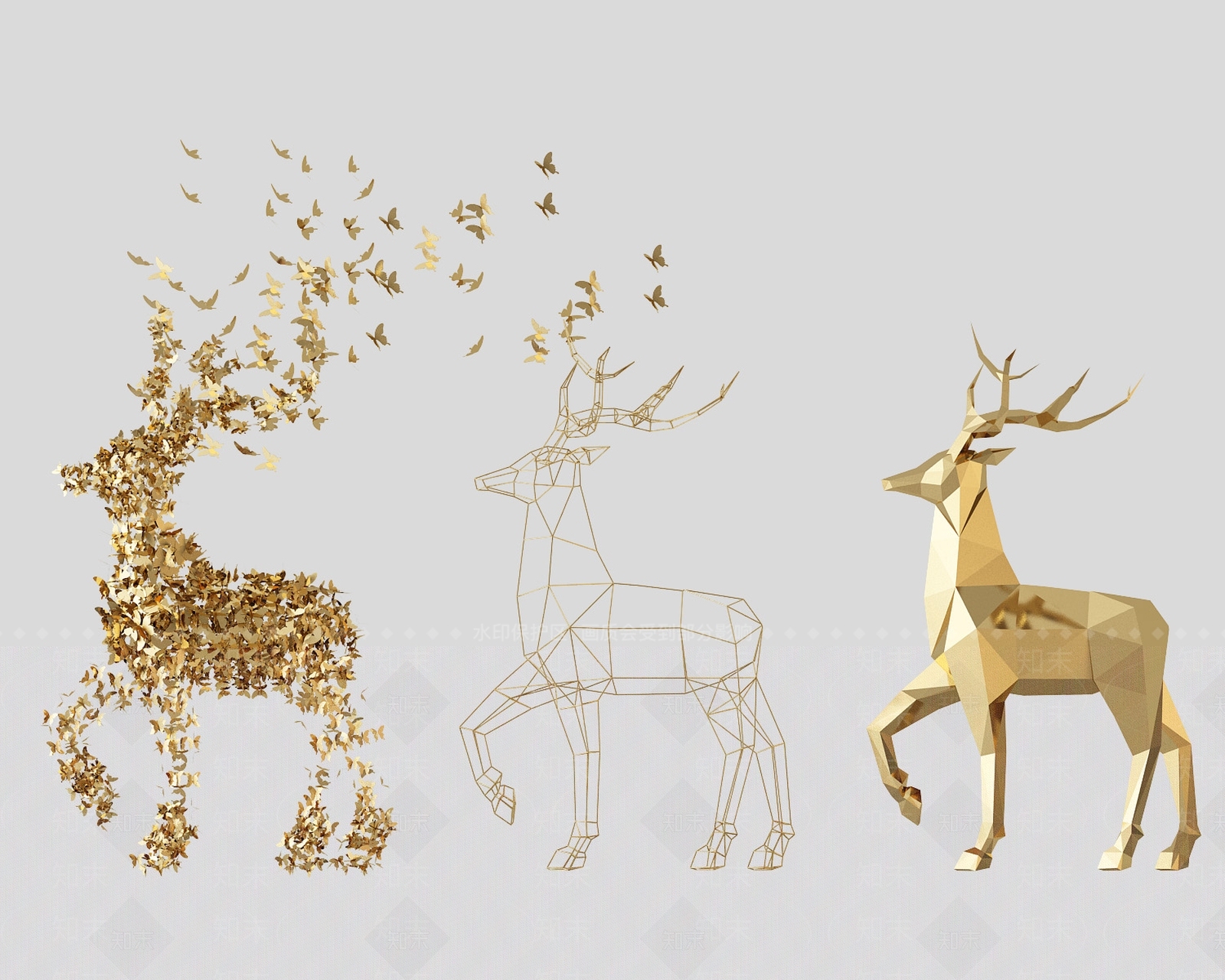 现代鹿摆件组合3D模型下载【ID:1152844082】