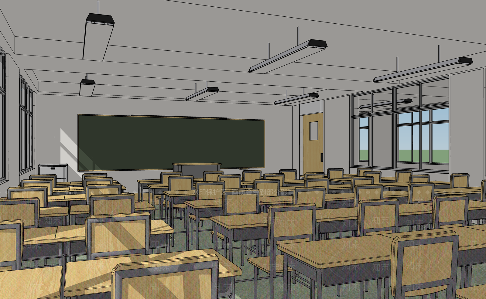 现代学校教室SU模型下载【ID:1152844228】