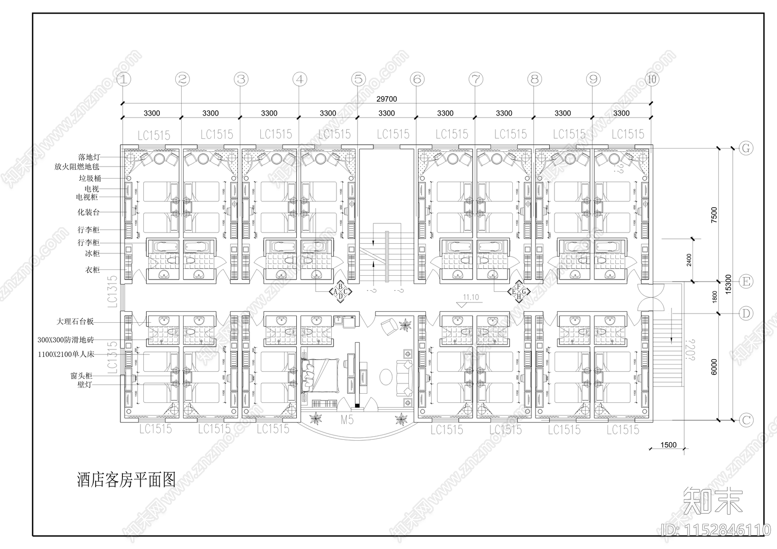 现代简约酒店装修设计图cad施工图下载【ID:1152846110】