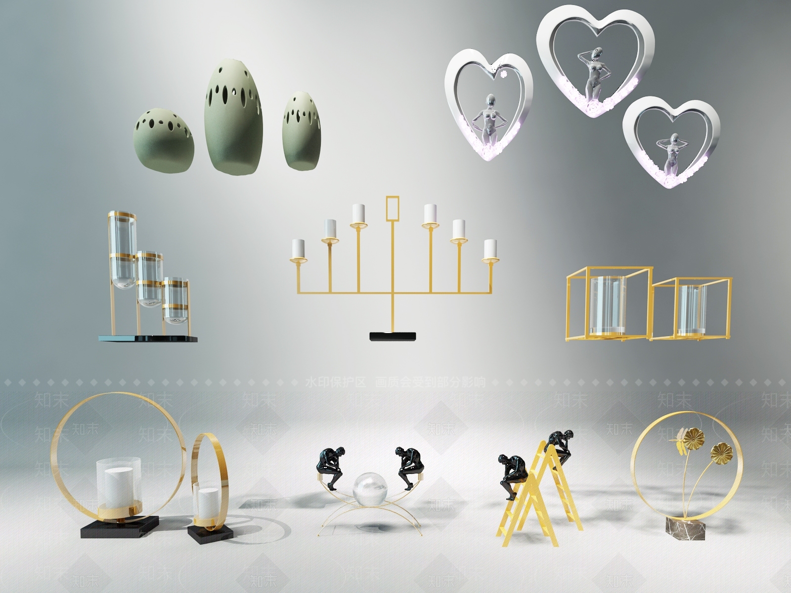 现代工艺品摆件组合3D模型下载【ID:1152846450】