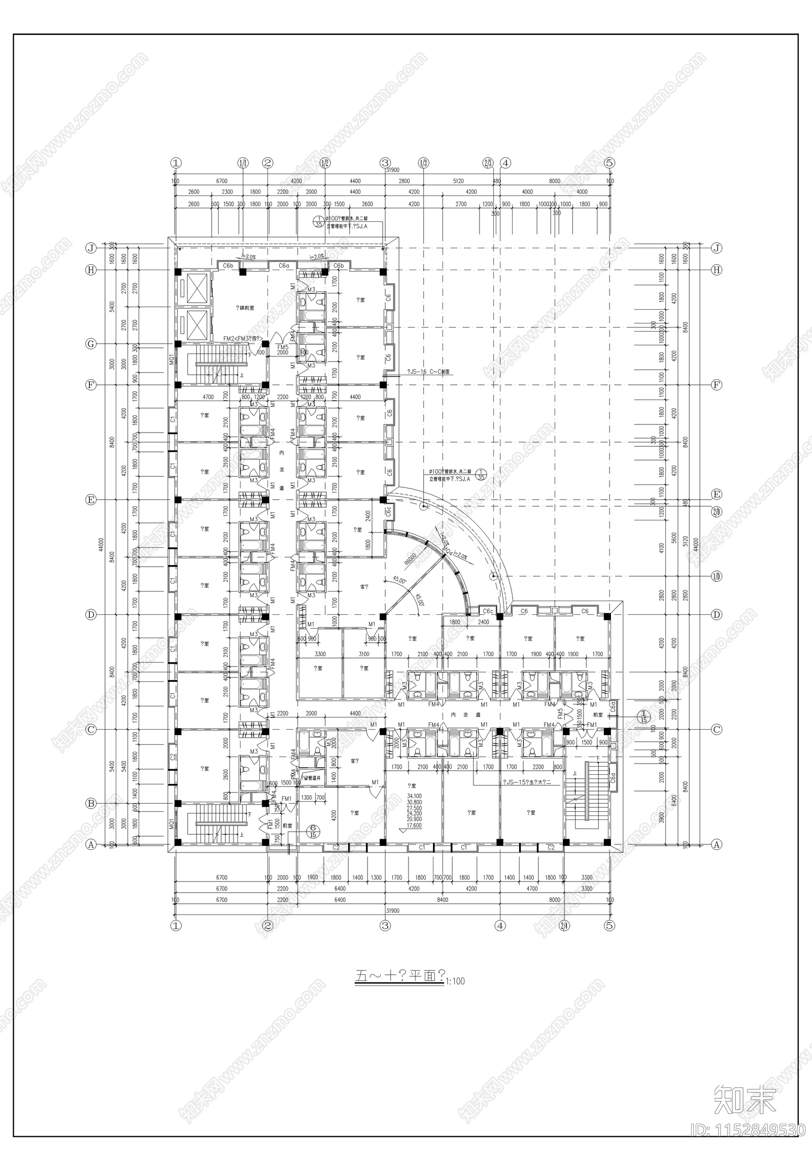 欧式古典酒店建筑设计cad施工图下载【ID:1152849530】