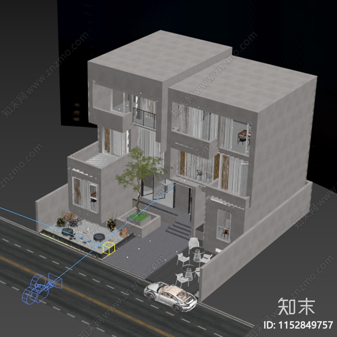 现代独栋别墅3D模型下载【ID:1152849757】