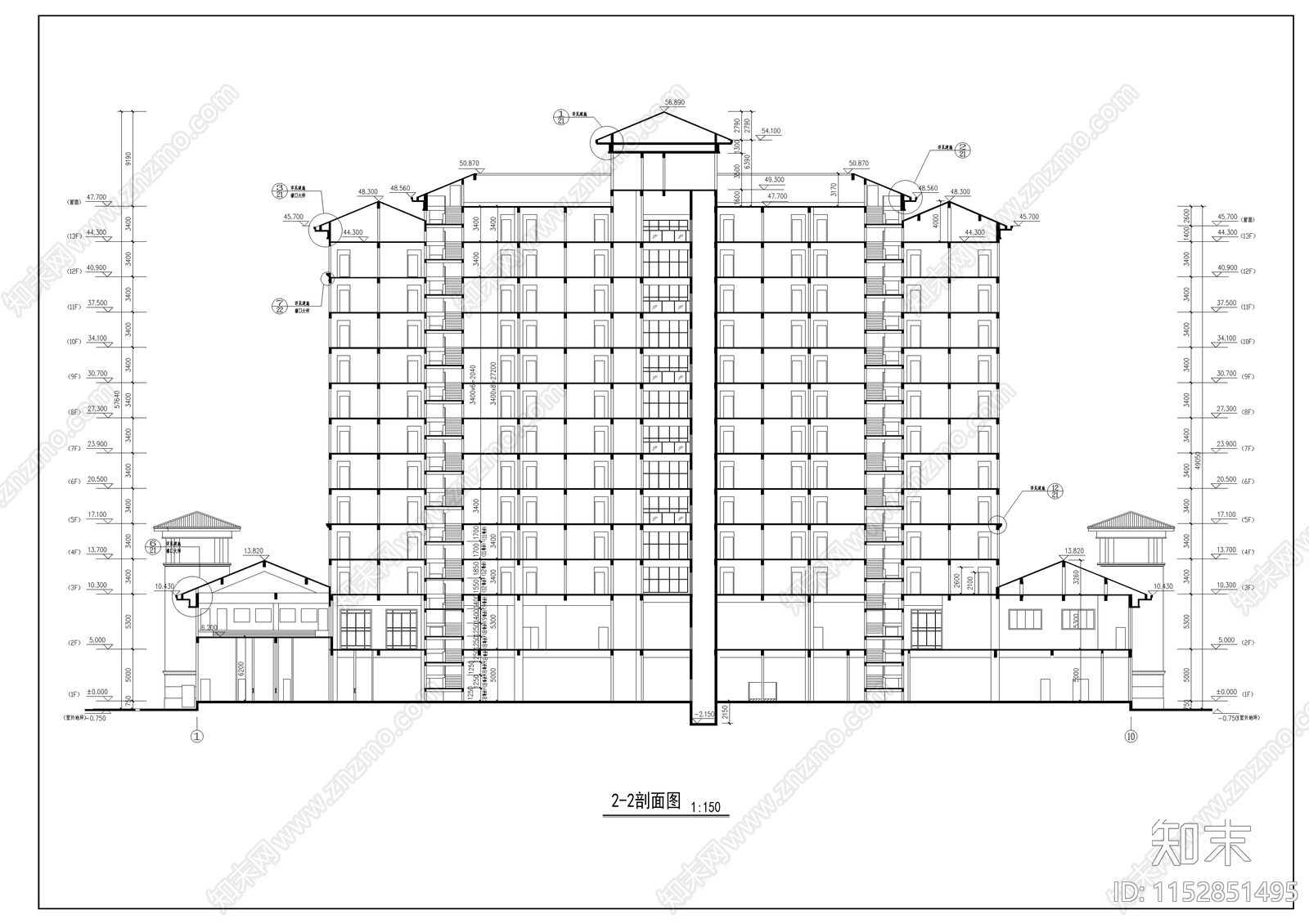 欧式简约汇景酒店建筑cad施工图下载【ID:1152851495】