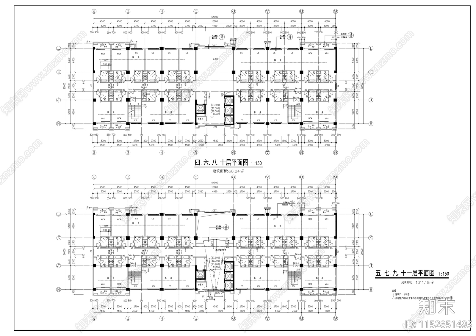 欧式简约汇景酒店建筑cad施工图下载【ID:1152851495】