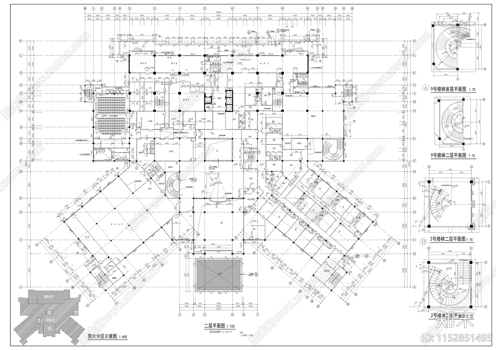 欧式简约汇景酒店建筑cad施工图下载【ID:1152851495】