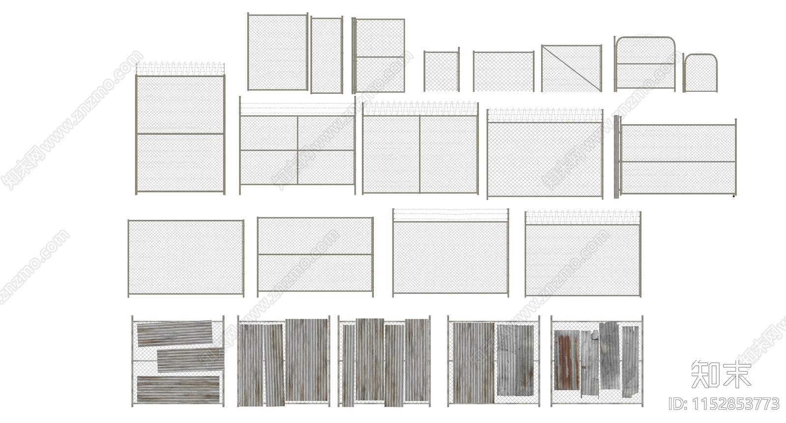 现代破旧围挡栅栏合集SU模型下载【ID:1152853773】
