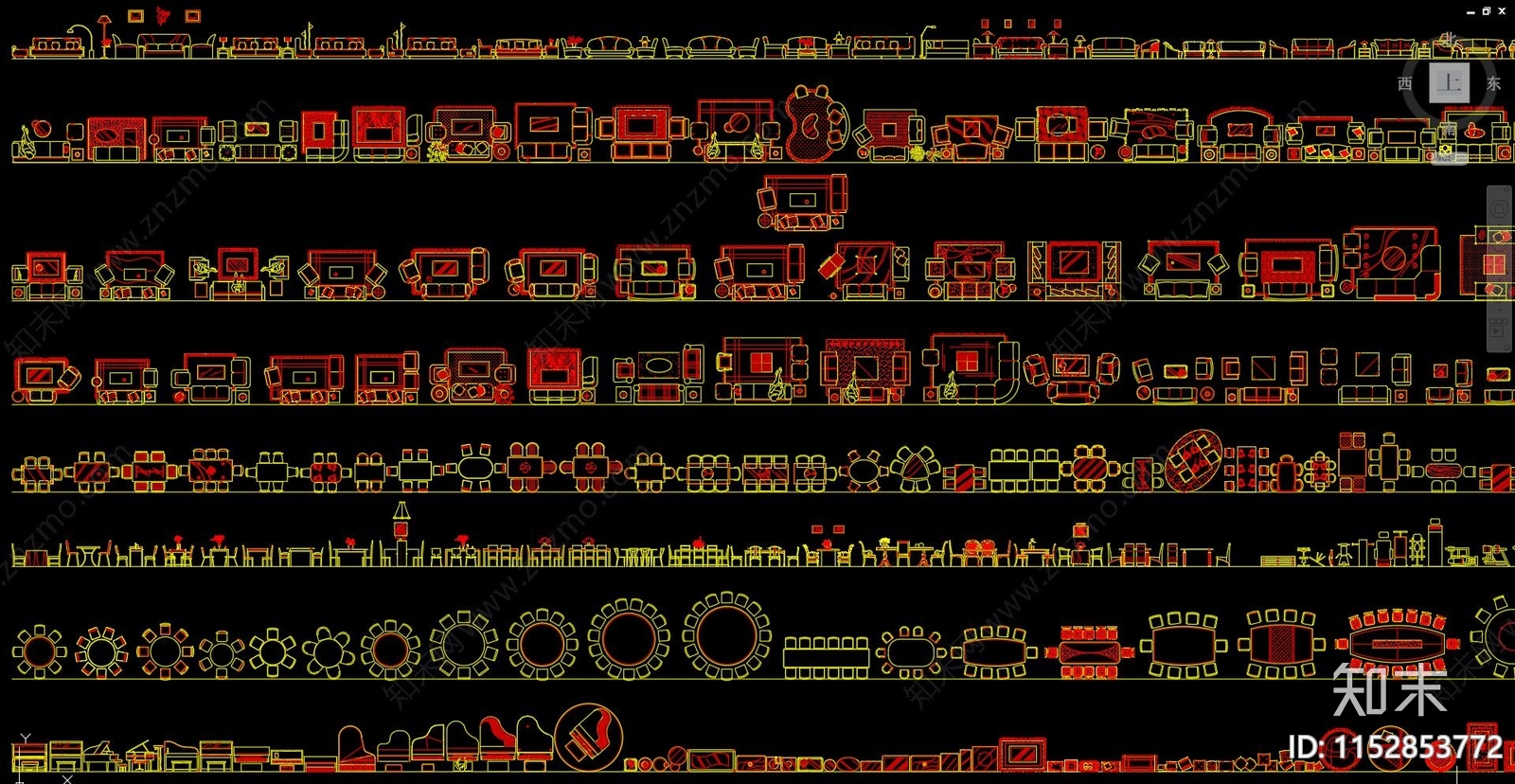 现代沙发餐桌模块施工图下载【ID:1152853772】