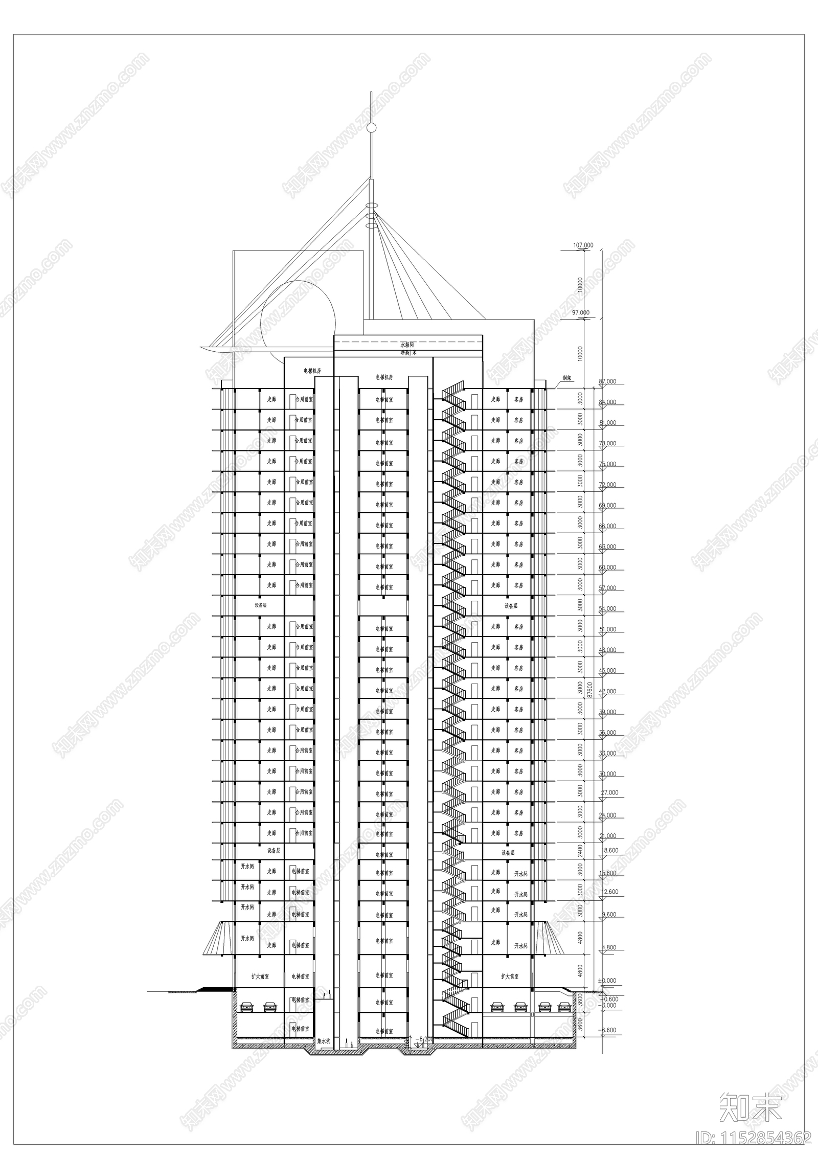 现代高层宾馆建筑设计施工图下载【ID:1152854362】
