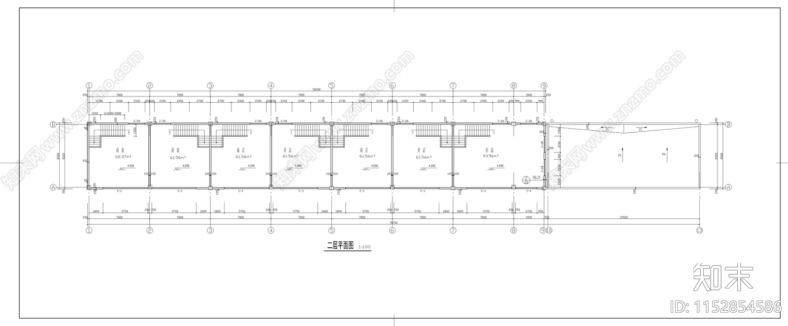 现代二层商业综合体建筑cad施工图下载【ID:1152854586】