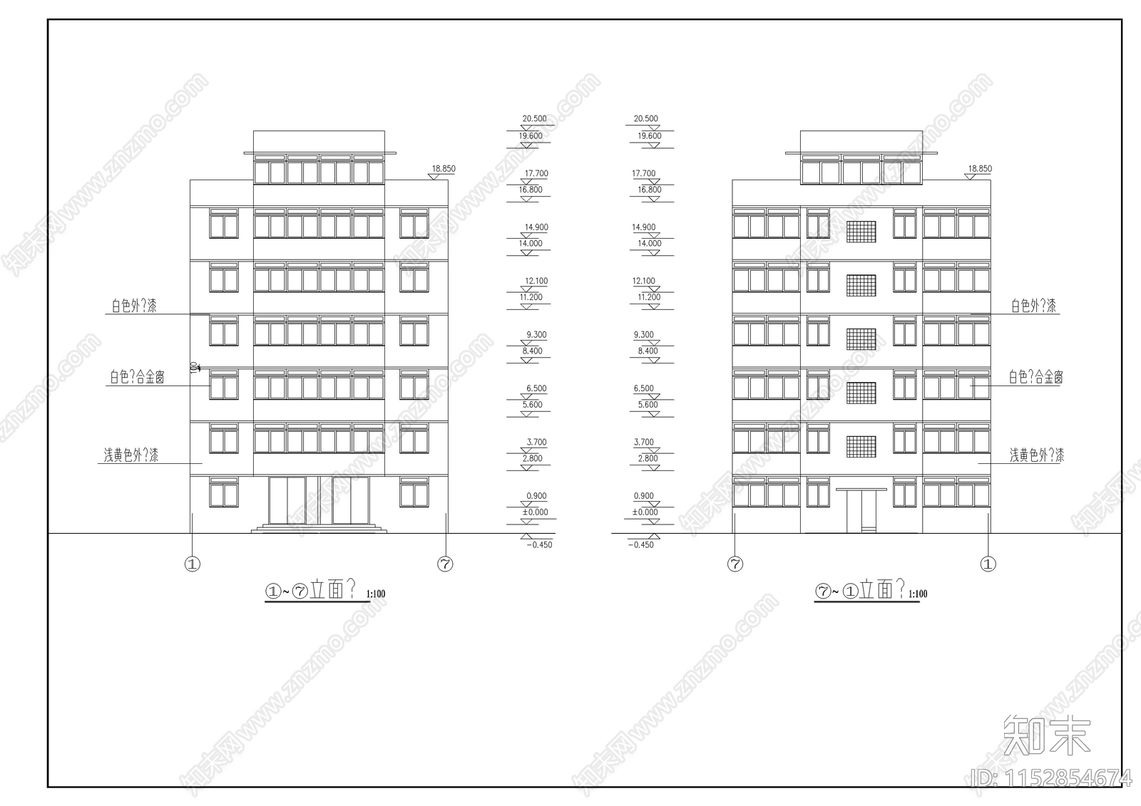 现代多层住宅建筑设计cad施工图下载【ID:1152854674】