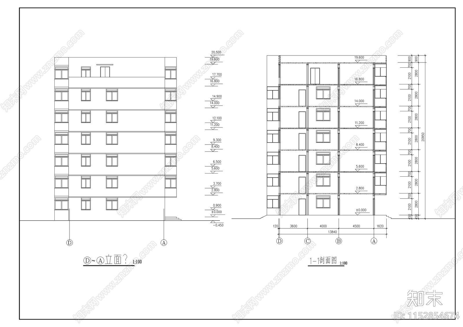 现代多层住宅建筑设计cad施工图下载【ID:1152854674】