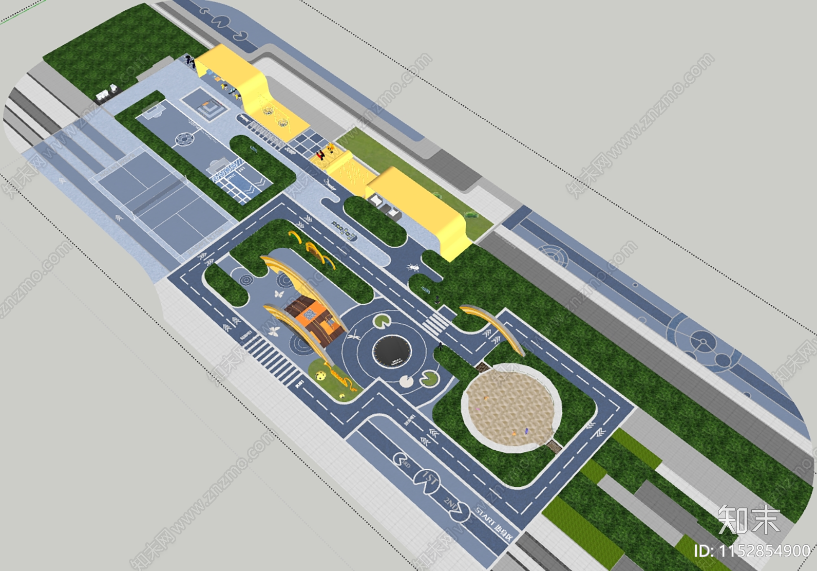现代自然森系荷塘主题儿童游乐区SU模型下载【ID:1152854900】