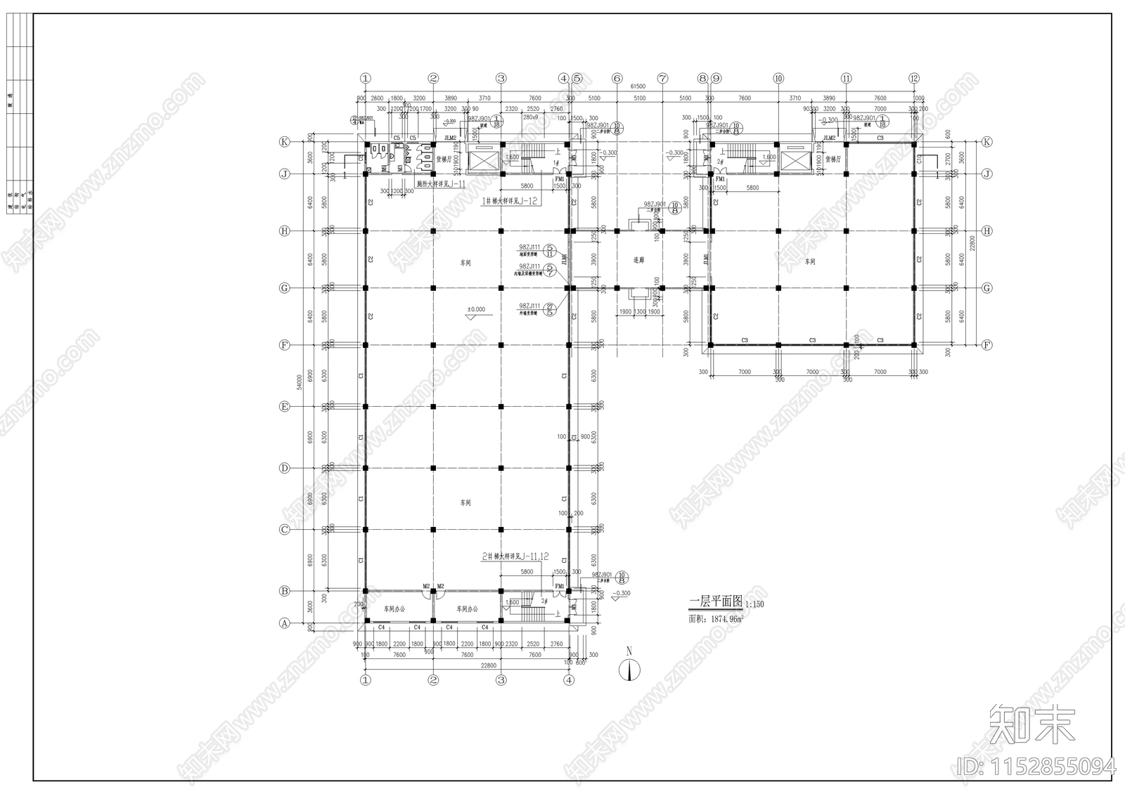 现代多层厂房建筑cad施工图下载【ID:1152855094】