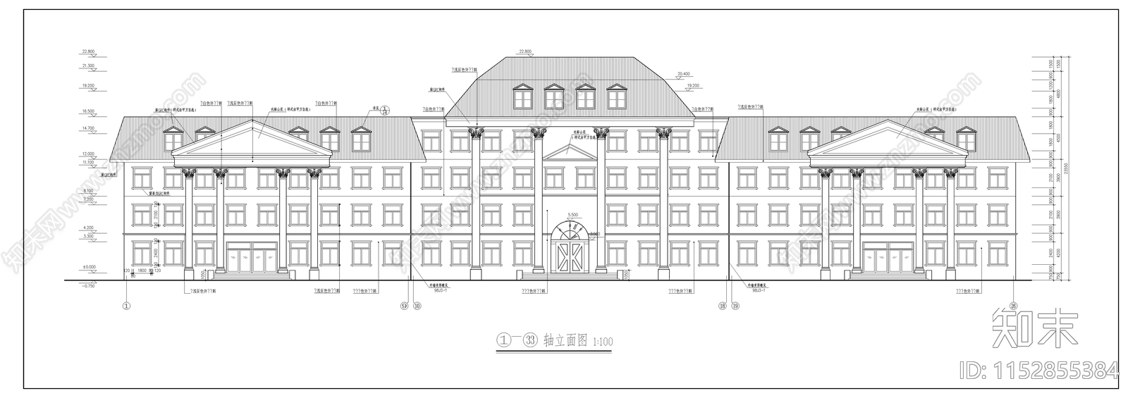 欧式简约多层办公楼cad施工图下载【ID:1152855384】
