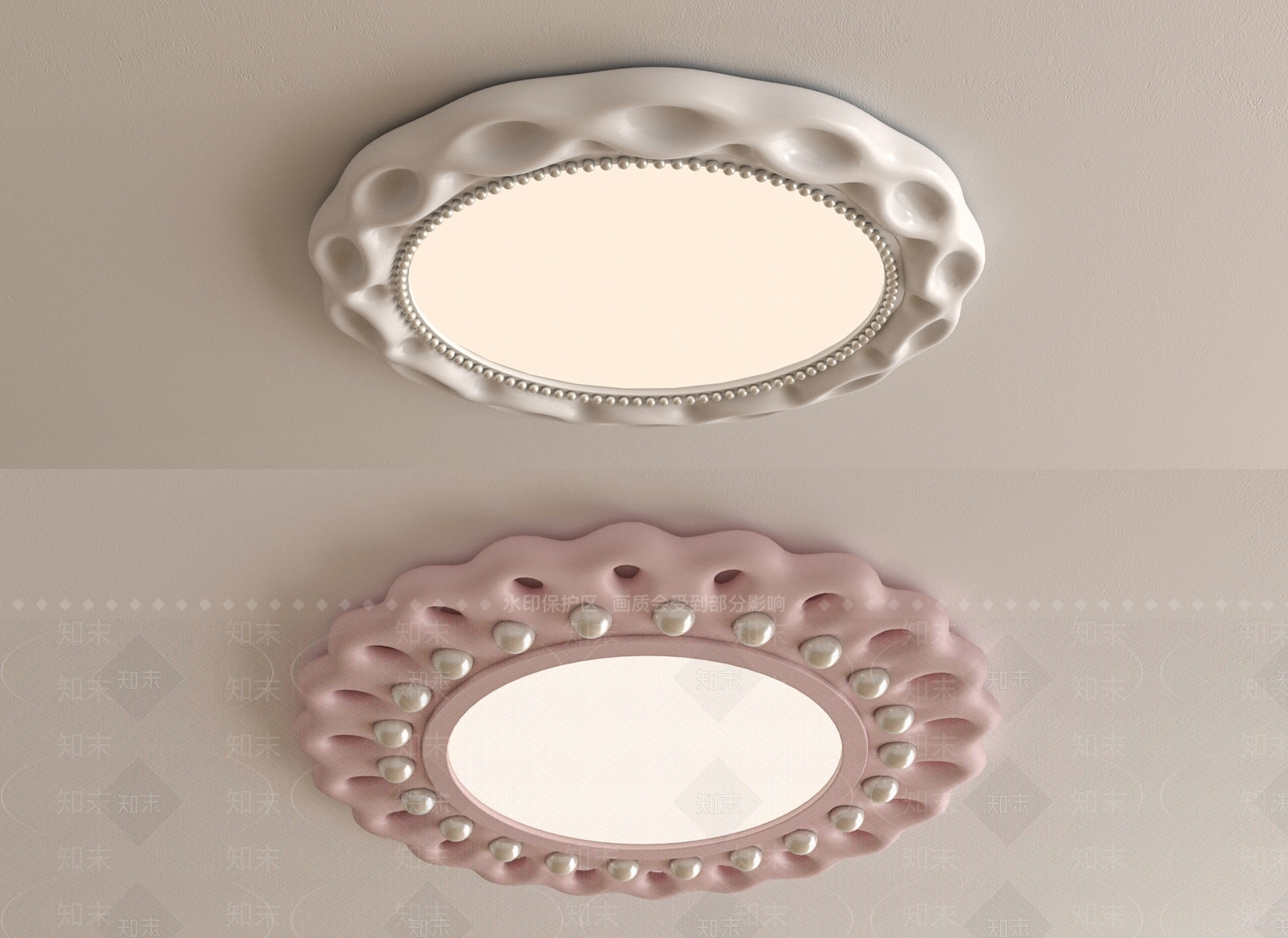 法式奶油风吸顶灯3D模型下载【ID:1152856261】