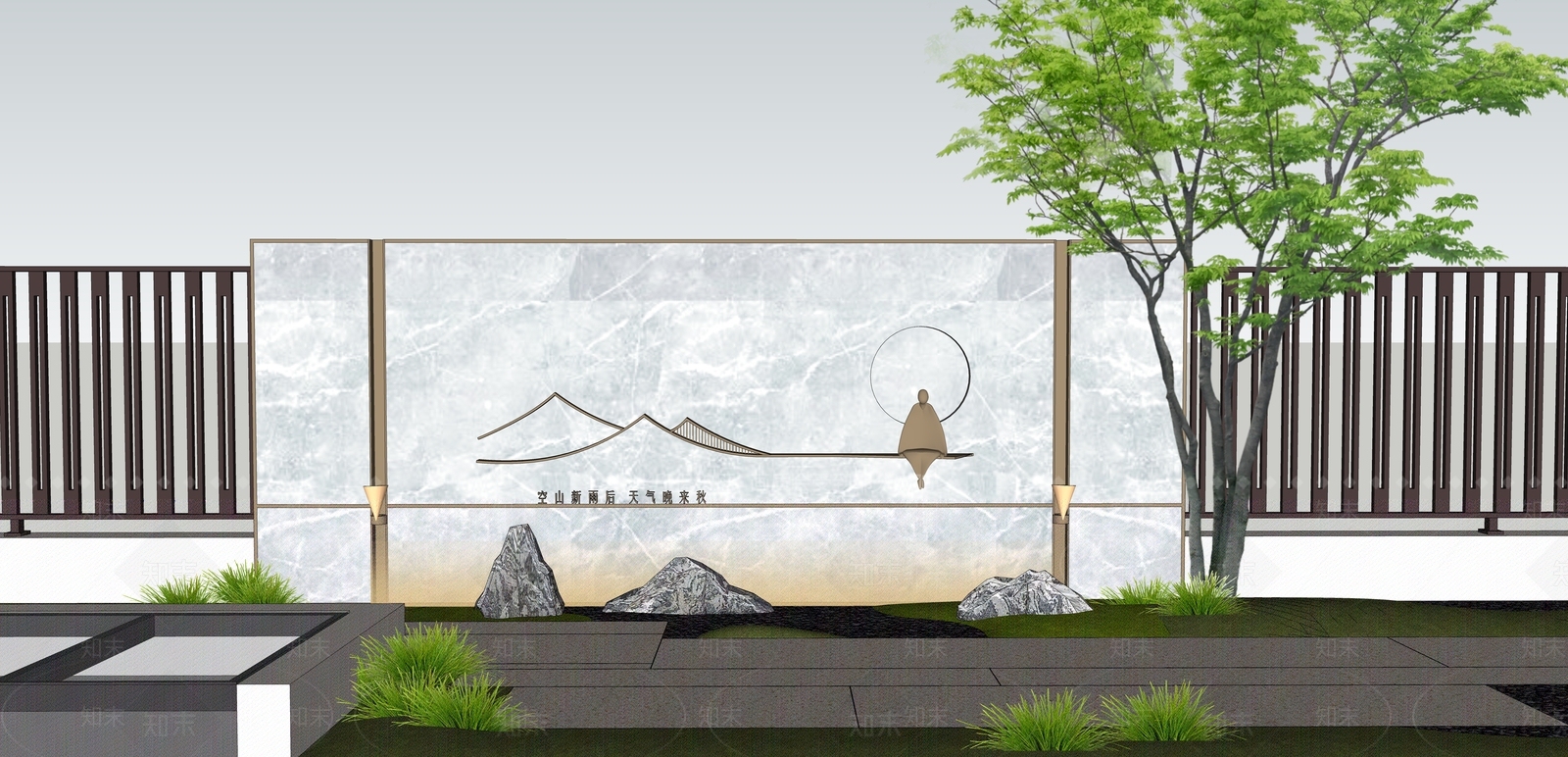 新中式景墙SU模型精品下载_SketchUp模型_知末网