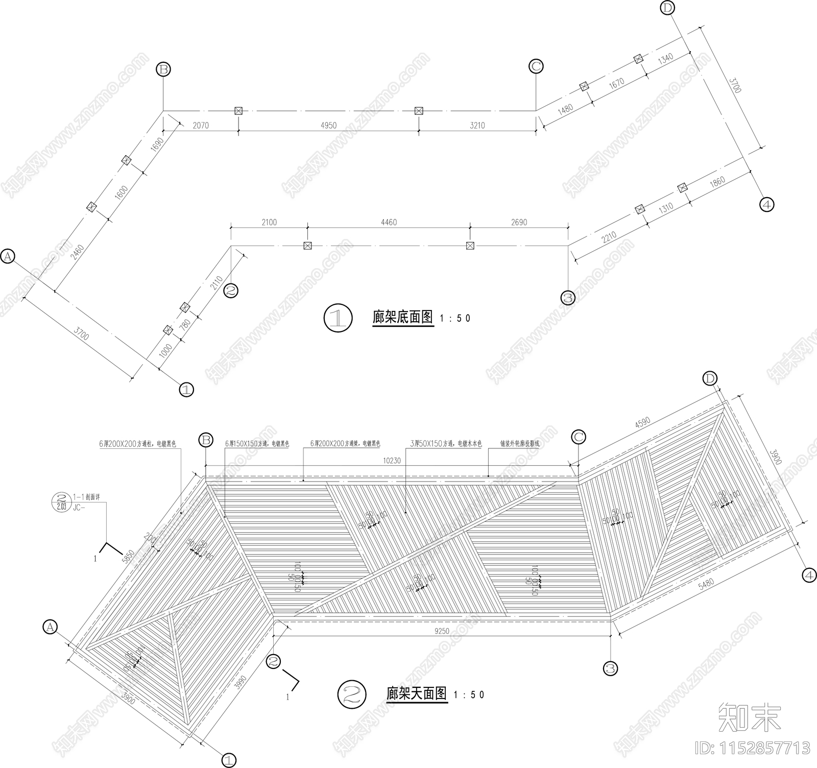 现代廊架节点图cad施工图下载【ID:1152857713】