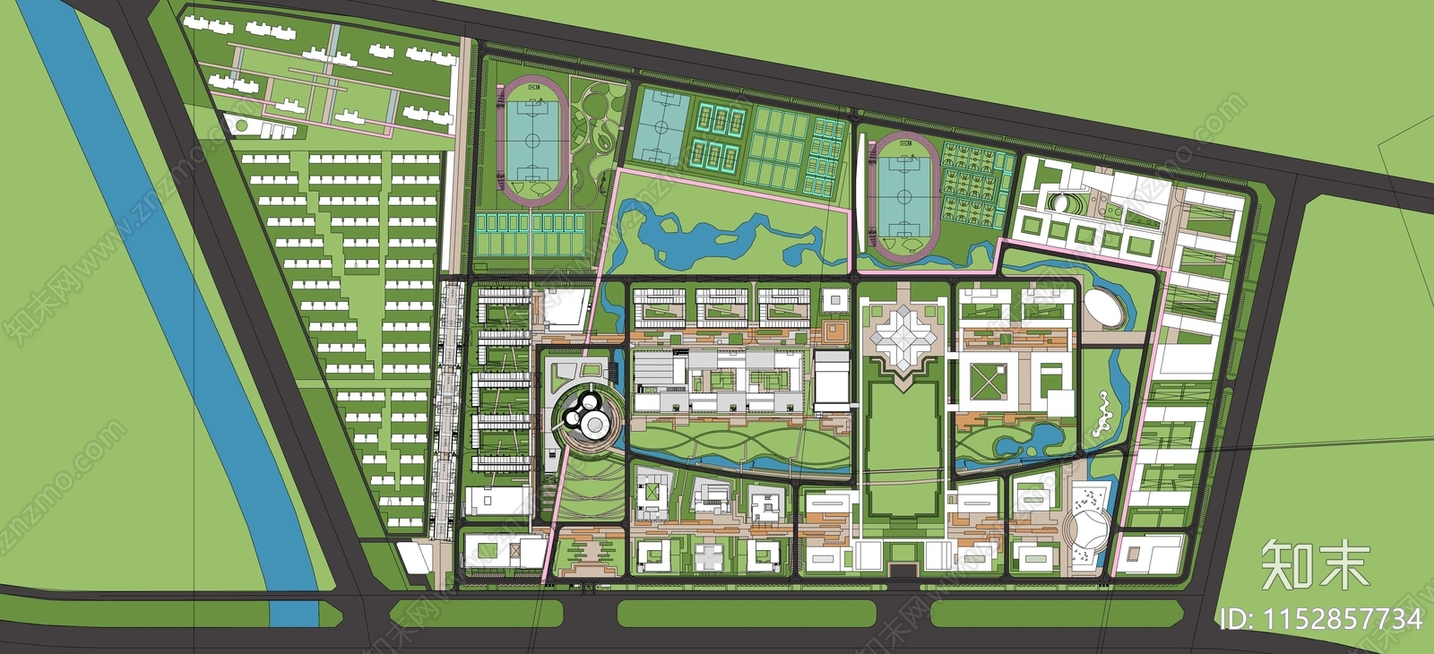 现代风格大学整体校园规划SU模型下载【ID:1152857734】
