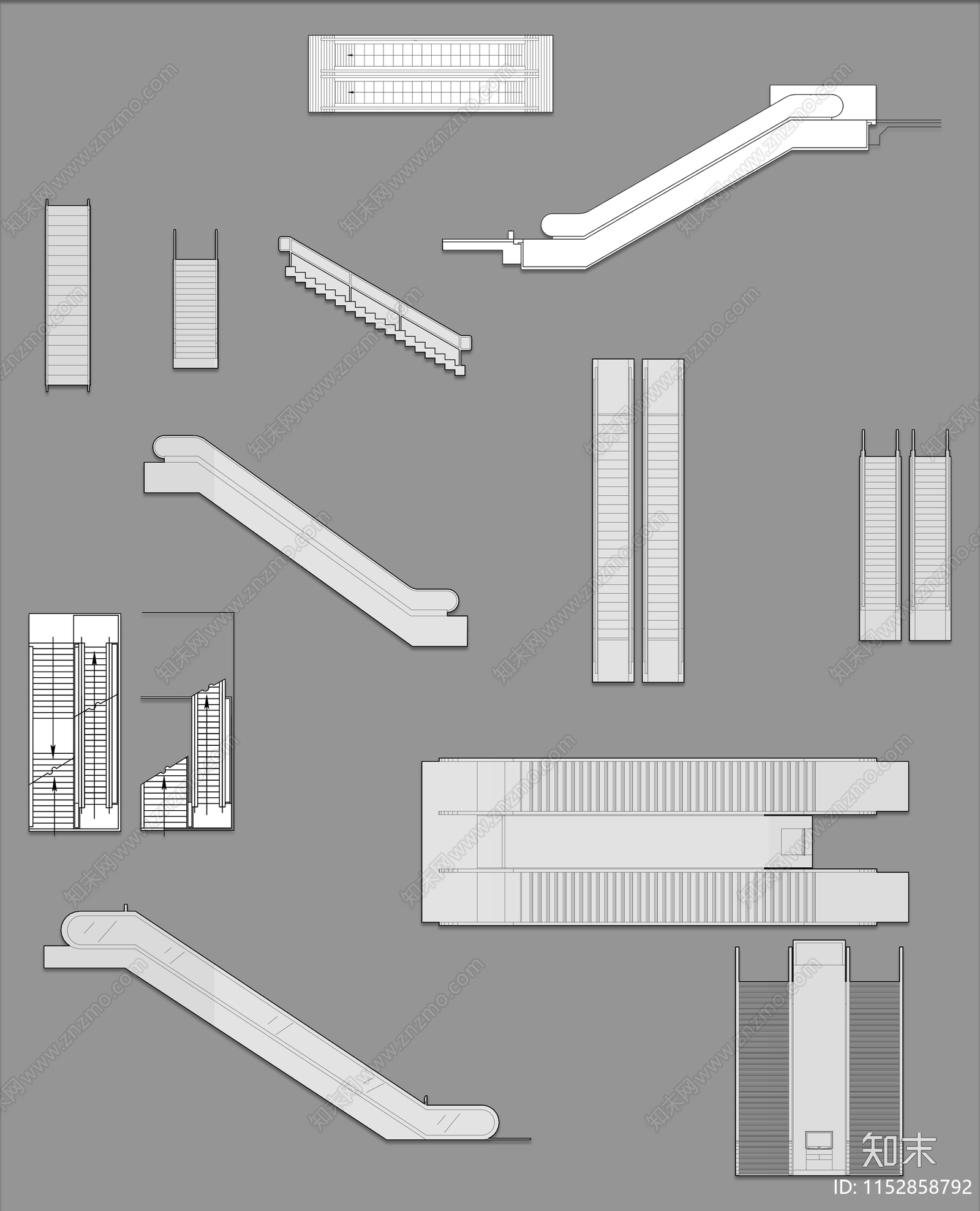 商场超市楼梯平立面模块图库施工图下载【ID:1152858792】