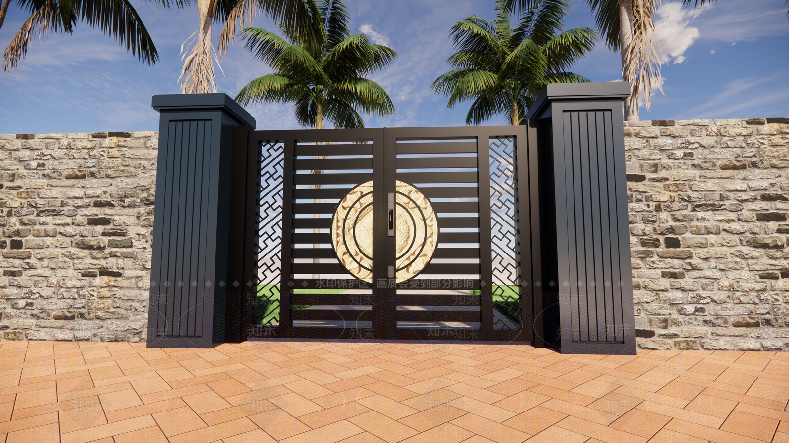 现代铝艺庭院大门SU模型下载【ID:1152858887】
