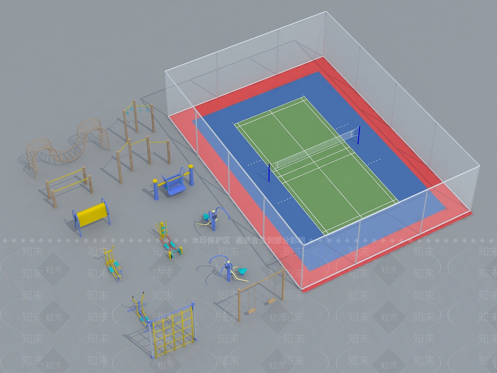 现代羽毛球场地3D模型下载【ID:1152860310】