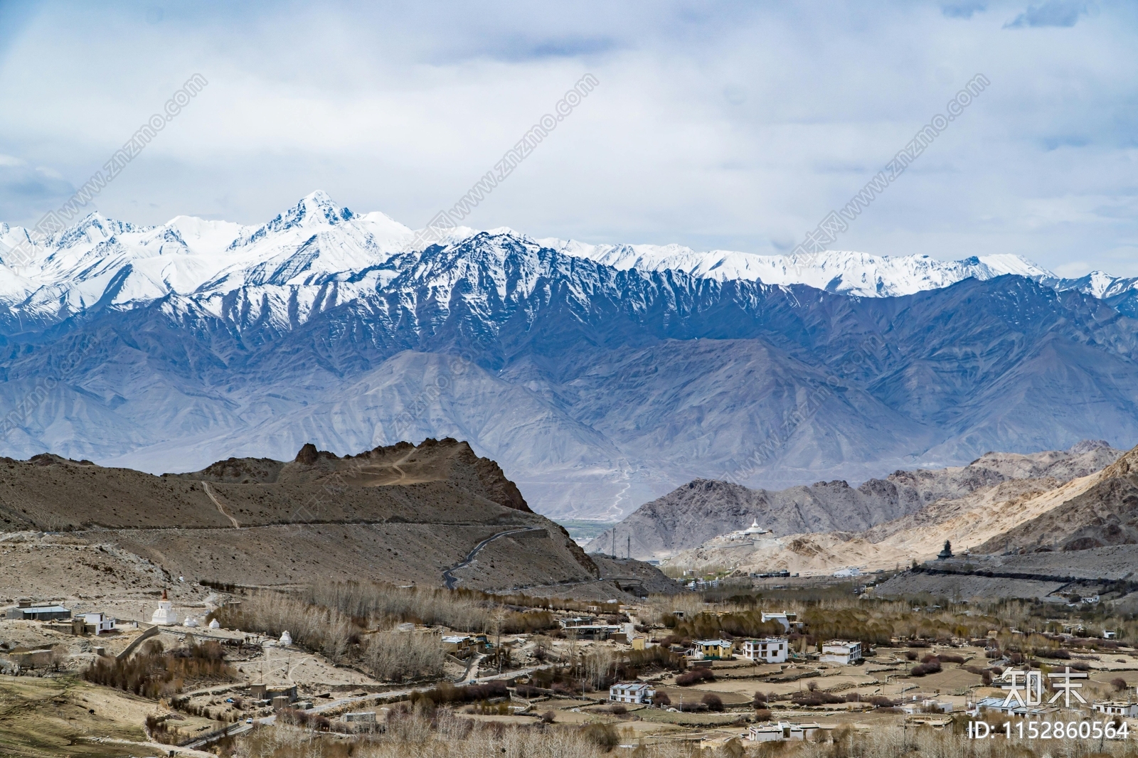 雪山山谷村庄外景贴图下载【ID:1152860564】