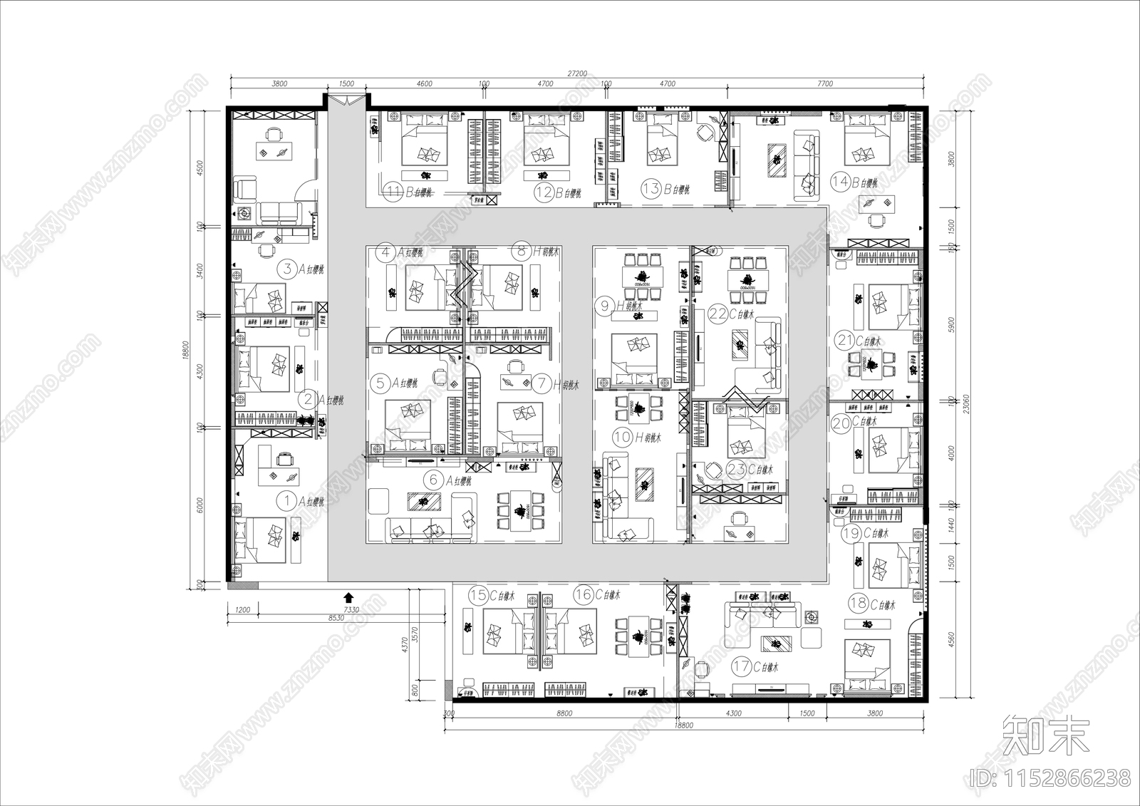 500㎡家具展厅平面布置图施工图下载【ID:1152866238】