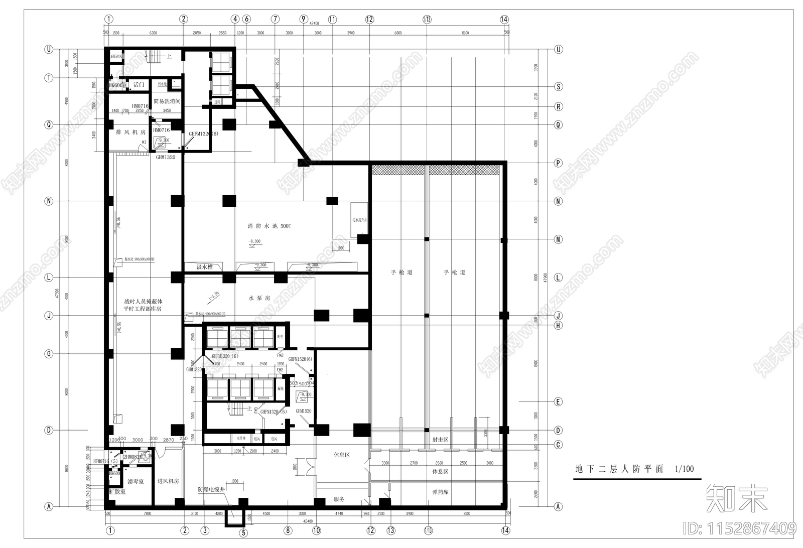 人防建筑cad施工图下载【ID:1152867409】