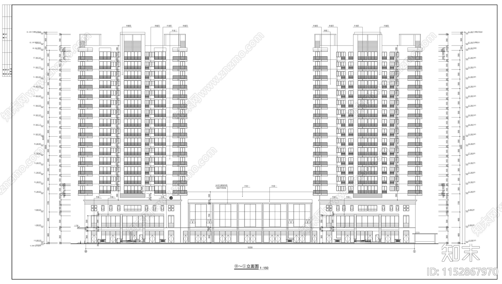 高层商住楼建筑cad施工图下载【ID:1152867970】