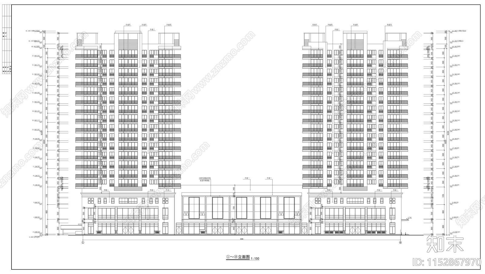 高层商住楼建筑cad施工图下载【ID:1152867970】